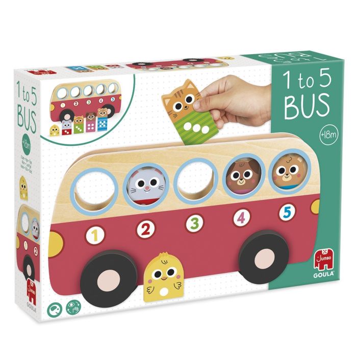 Goula 1 To 5 Bus 1110100757 - Juguete Educativo de Madera para Aprender a Contar del 1 al 5, Autobús con 5 Animales, +18 Meses, Multilingüe 1