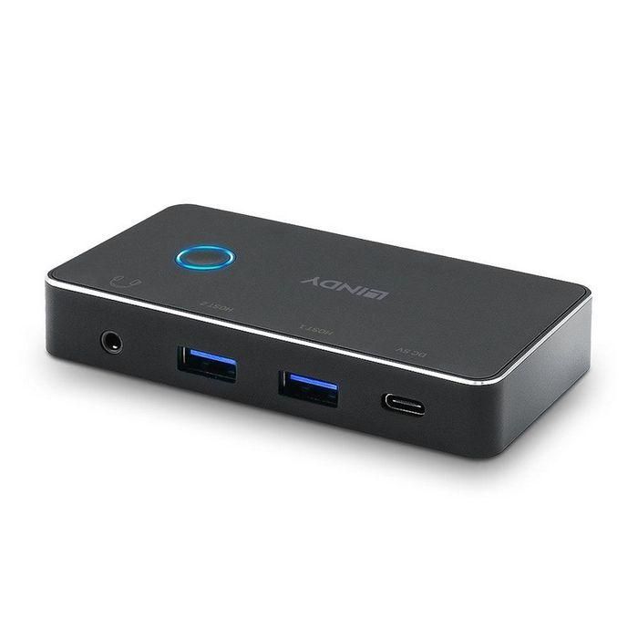 Lindy USB 3.0 Sharing Switch 2:4 para Compartir 4 Dispositivos USB con 2 Ordenadores, Audio 3.5mm, Compatible USB 2.0/1.1 3