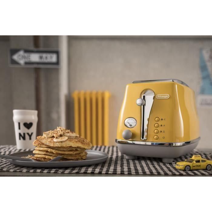 DELONGHI ICONA CAPITALS Tostadora 2 rebanadas - 900W - Tostadora 3 funciones - Calentador de repostería incluido - Amarillo 5 DELONGHI ICONA CAPITALS Tostadora 2 rebanadas - 900W - Tostadora 3 funciones - Calentador de repostería incluido - Amarillo 5