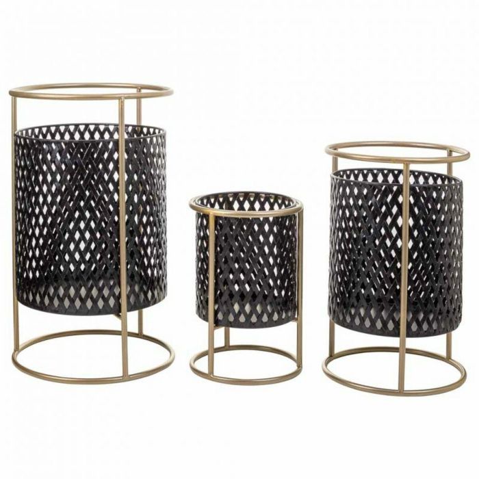 Set de Maceteros Alexandra House Living Negro Metal Hierro 27 x 74 x 27 cm 3 Piezas 7