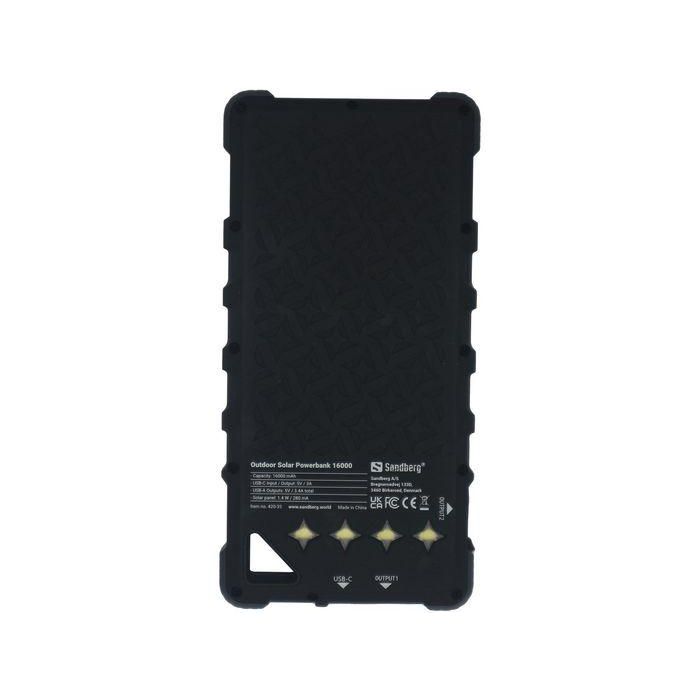 Sandberg Outdoor Solar Powerbank 16000 mAh Impermeable, Batería Externa Portátil con Carga Solar y USB Doble para Teléfonos y Tablets 4
