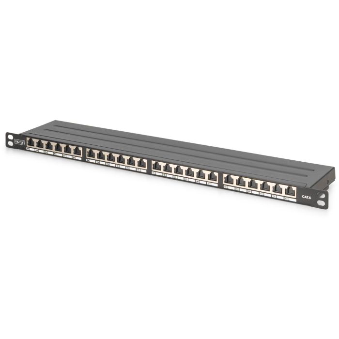 Digitus Patchpanel 24-Puertos CAT 6 Blindado Negro, 0.5U, Montaje en Bastidor, RJ-45, Alta Densidad