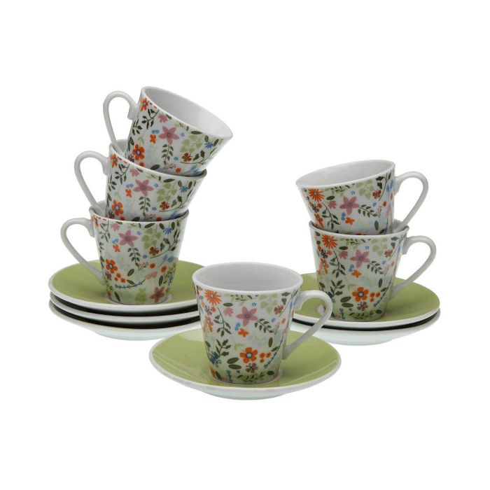 Juego de Tazas con Platos Versa Porcelana Flores