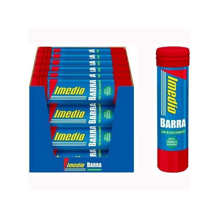 Imedio Pegamento en Barra 8 gr Sin Disolventes, Transparente, Lavable, 24 Unidades, Apto Uso Infantil (24 Unidades)