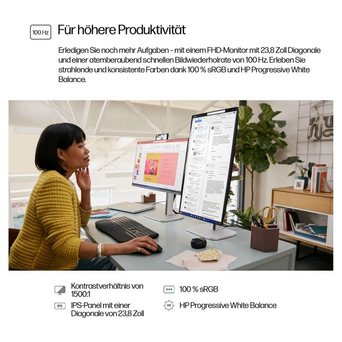 HP Monitor 524pf 23.8" 60.5cm FHD IPS 100Hz HDMI DisplayPort USB VESA Negro/Plata 9