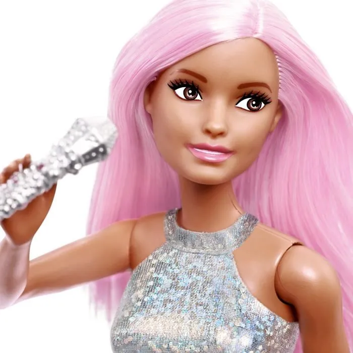 Barbie Muñeca Tú Puedes Ser Pop Star JCW42 Mattel Cantante con Conjunto Brillante y Pelo Rosa para Niñas +3 Años 4
