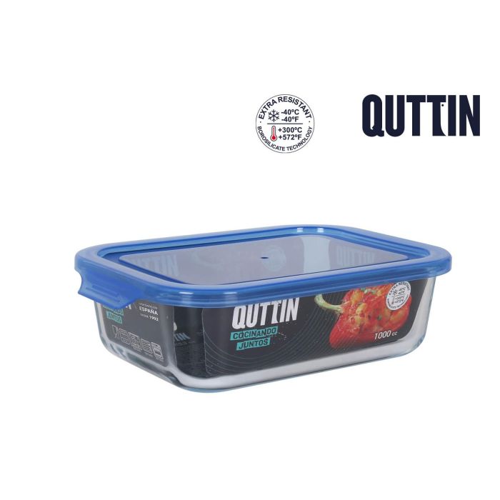 Quttin Fiambrera Rectangular con Tapa Azul 20.5 x 15.3 cm (6 Unidades)