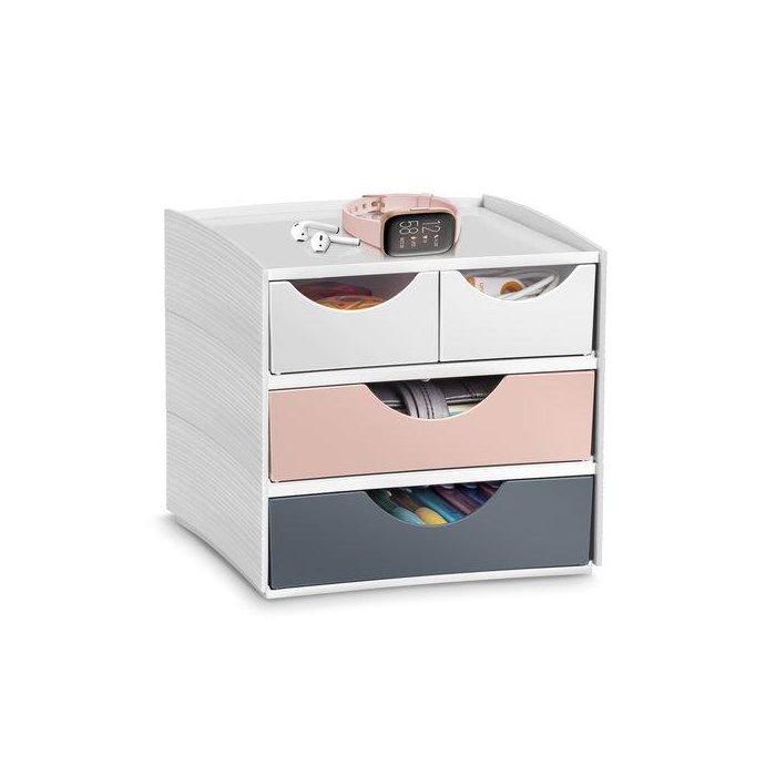 Modulo Cep Mycube 4 Cajones Mixtos Color Blanco/Rosa Y Gris