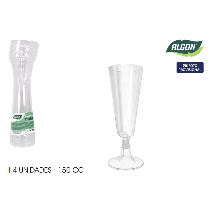Set de 4 copas de cava Algon, 150 cc, pie transparente (24 Cajas) Set de 4 copas de cava Algon, 150 cc, pie transparente (24 Cajas)