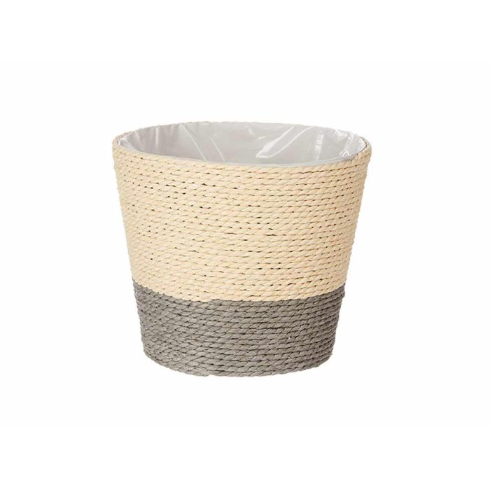 Ibergarden Macetero de Cuerda y Plástico, Diseño Bicolor Gris y Natural, 15x14 cm (24 Unidades) 1