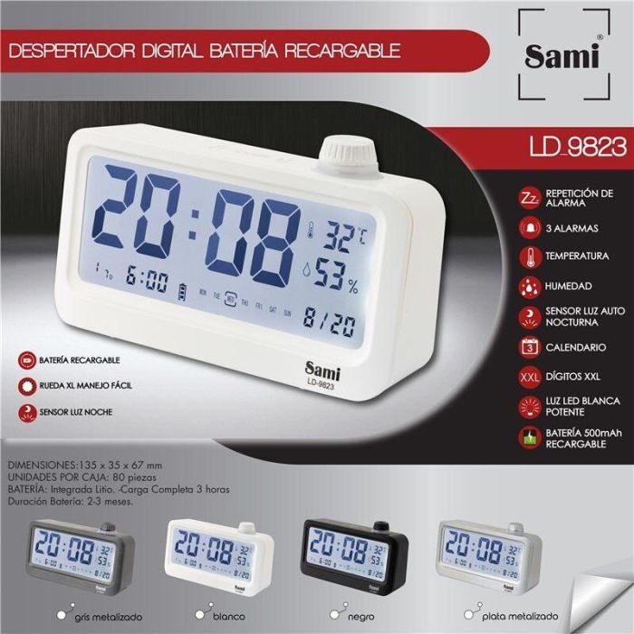 SAMI Despertador LCD Digit XL Batería Recargable