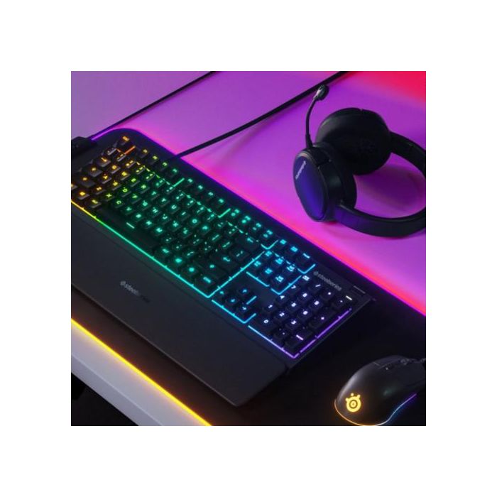 SteelSeries Teclado Apex 3 64804 Portugués RGB, Reposamuñecas Magnético, Resistente al Agua IP32, Interruptores Silenciosos