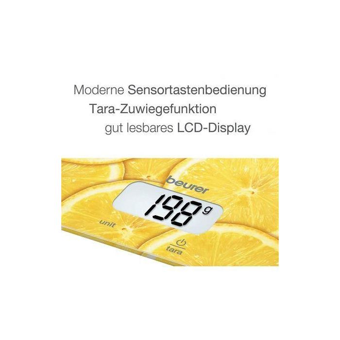 BÁSCULA DE COCINA BEURER KS-19 LEMON - HASTA 5KG - PRECISIÓN 1G - BOTONES DE SENSOR - FUNCIÓN TARA 2