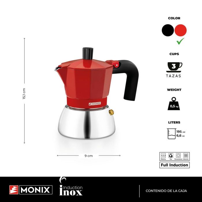 Monix Cafetera Induction Inox Red 3 Tazas Acero + Aluminio M863103 Monix Cafetera Induction Inox Red 3 Tazas Acero + Aluminio M863103