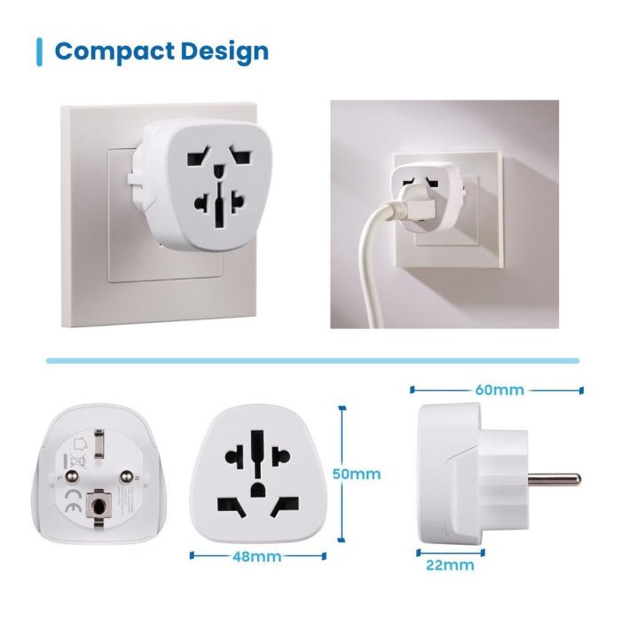 Adaptador de Enchufe Universal de Viaje Ewent EW1480 Blanco 1 Adaptador de Enchufe Universal de Viaje Ewent EW1480 Blanco 1