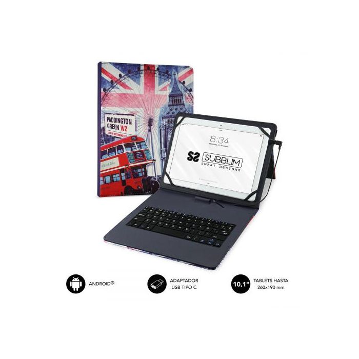 SUBBLIM Funda con Teclado Micro USB - USB C KEYTAB USB 10,1" England SUBBLIM Funda con Teclado Micro USB - USB C KEYTAB USB 10,1" England