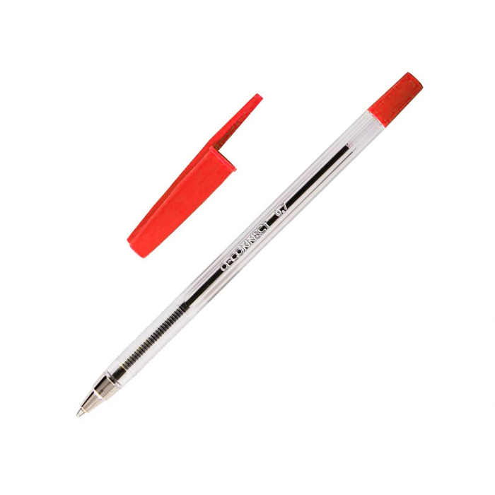 Q-connect Bolígrafo Transparente kf26041 Tinta Roja a Base de Aceite, Punta Media 1mm 2