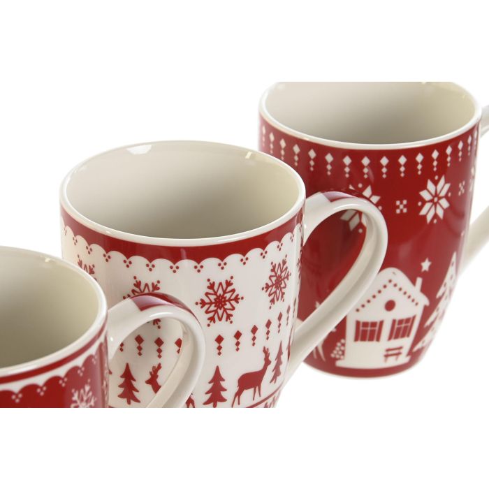 Mug Navidad Tradicional DKD Home Decor Rojo Blanco 8 x 10.5 x 12 cm (12 Unidades) 2