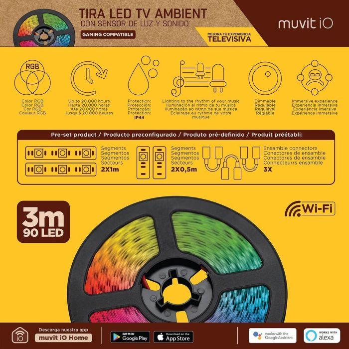 muvit iO Tira LED USB WiFi TV RGB 3m con sensor ambiental y de sonido 7