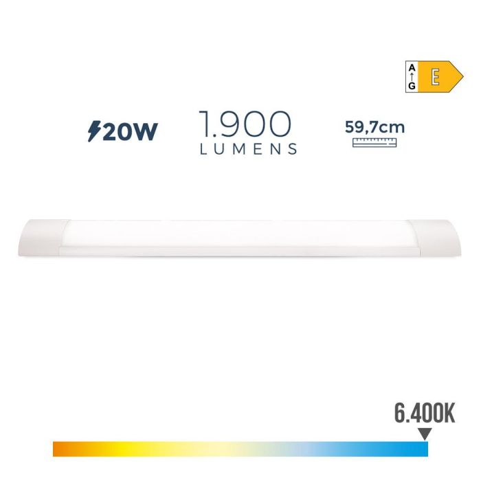 Regleta electrónica led 20w 6500k luz fria 1900lm 8x59,7x3,1cm edm