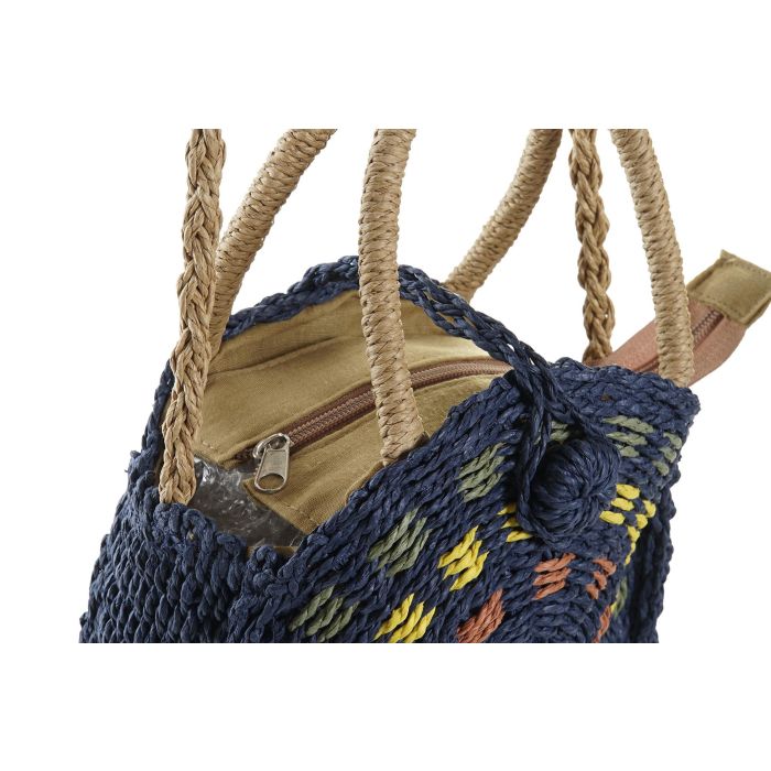 Bolso Boho DKD Home Decor Azul Marino Amarillo 8 x 20 x 20 cm (4 Unidades) 1