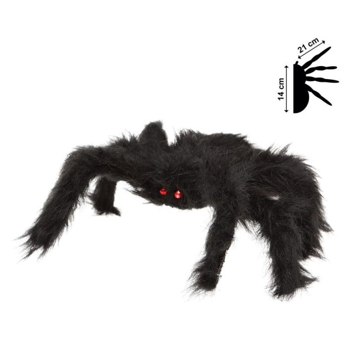 Araña Peluda Negra Con Ojos Rojos 20x28 cm - Decoración Halloween Realista