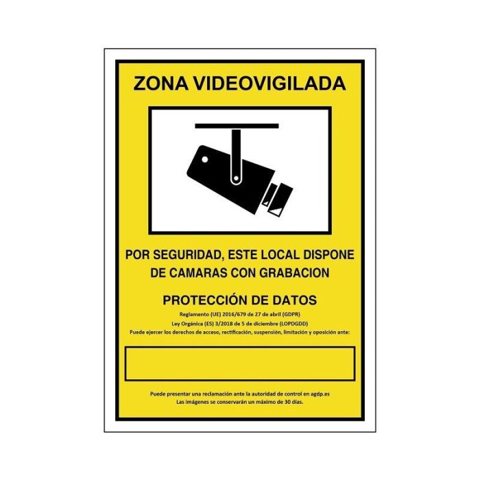 DUVER 839 Señal de Seguridad de Plástico 'Zona Videovigilada' - 297x210 mm