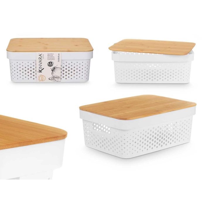 Caja Multiusos Perforada Tapa Bambu Mdn Blanc 14Cm Kinvara (6 Unidades) Caja Multiusos Perforada Tapa Bambu Mdn Blanc 14Cm Kinvara (6 Unidades)