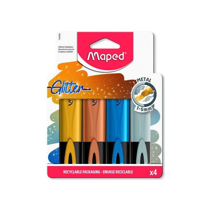 Marcador Fluor Maped Fluo Peps Metal Glitter Pack De 4 (Set de 12)