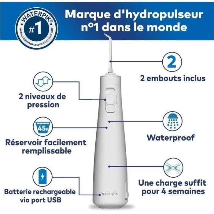 Waterpik WAT0073950337762 Irrigador Bucal Inalámbrico WF-20 Pulse Recargable, Elimina Placa, Recomendado UFSBD, Blanco 1