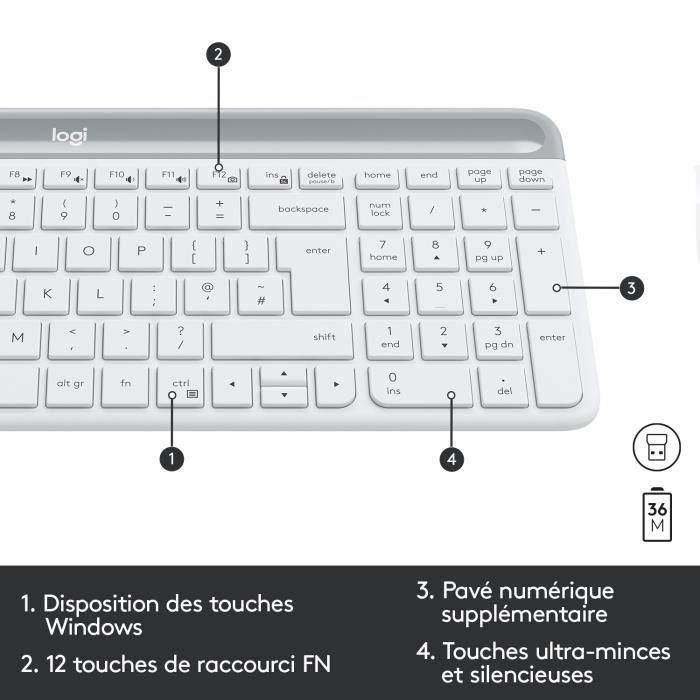 LOGITECH - Juego de teclado + mouse inalámbricos MK470 - AZERTY - Blanco 5 LOGITECH - Juego de teclado + mouse inalámbricos MK470 - AZERTY - Blanco 5
