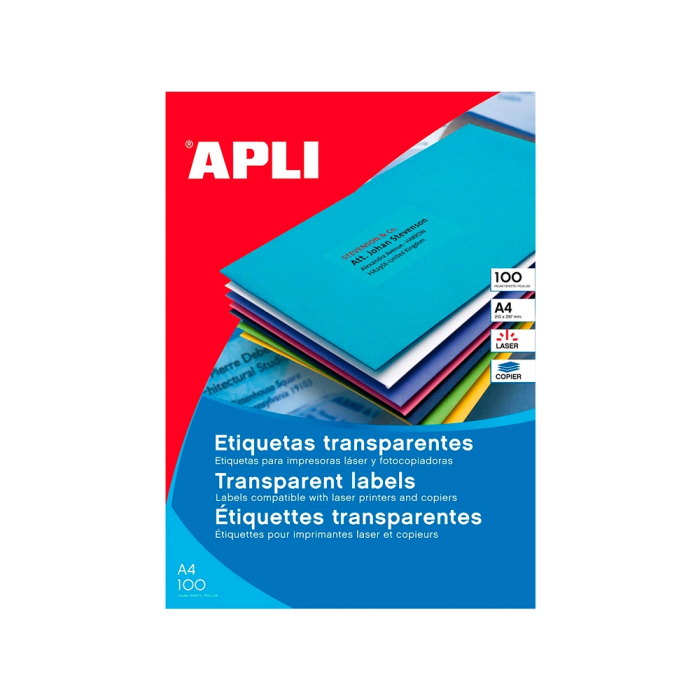 Apli Etiquetas Adhesivas Transparentes 48,5x25,4 mm 880 Etiquetas/Hoja Compatible Láser Inkjet Fotocopiadora Caja 20 Hojas Din A4 1