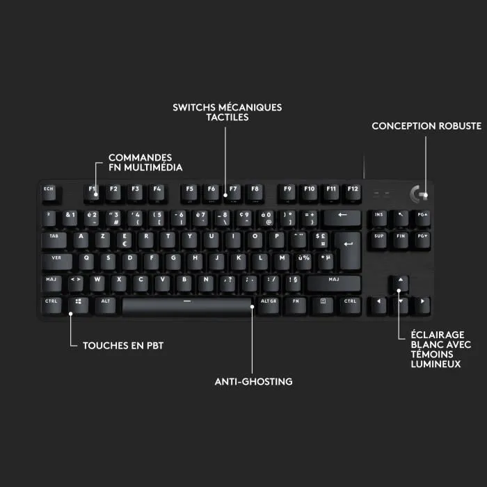 Logitech G G413 TKL SE Teclado Mecánico para Juegos, Retroiluminado, Aluminio Negro, Teclas PBT 5