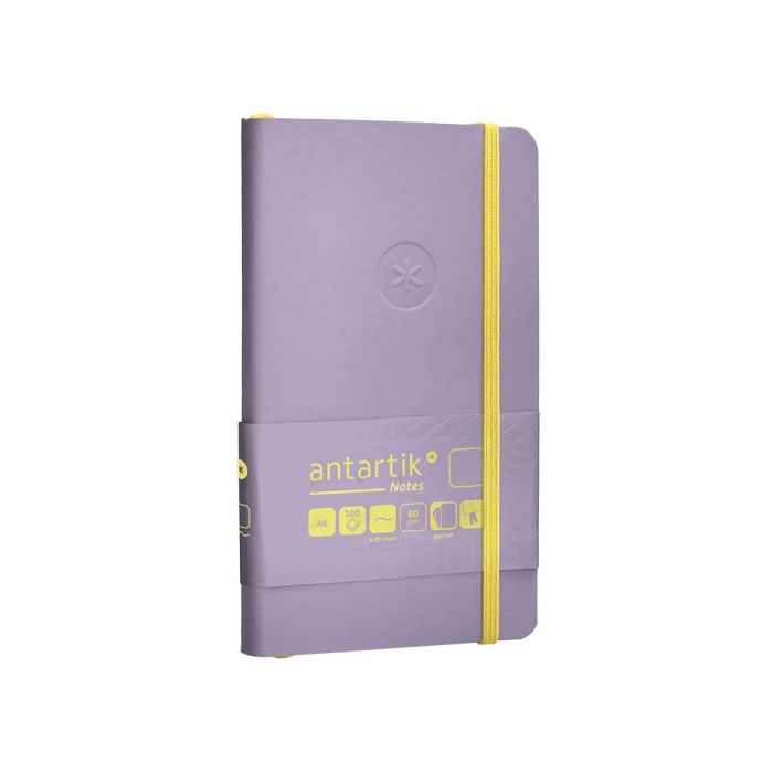 Cuaderno Con Gomilla Antartik Notes Tapa Blanda A6 Hojas Lisas Morado Y Amarillo 100 Hojas 80 gr Fsc 4