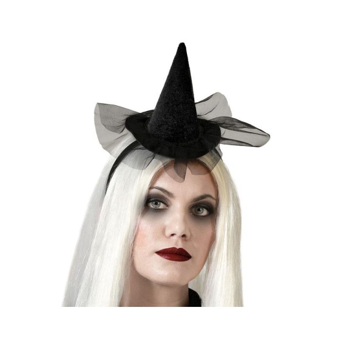 Sombrero Bruja Pequeño Negro Con Tufa Transparente