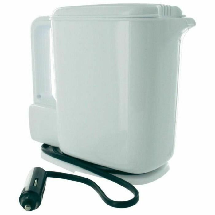Htc Equipement Hervidor Eléctrico 12V 1 Litro 170W Blanco y Azul para Coche Camión Autocaravana Barco con Apagado Automático Conexión Mechero