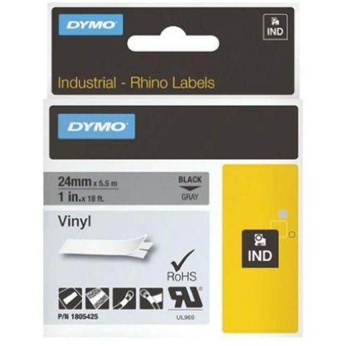 Cinta Laminada para Rotuladoras Rhino Dymo ID1-12 12 x 5,5 mm Negro Blanco Vinilo Autoadhesivas (5 Unidades) 1