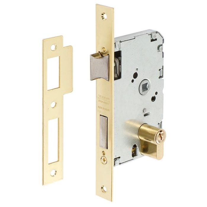 TESA 2010P/50/Hl Cerradura de Embutir para Puertas de Madera, Distancia 47mm, Entrada 50mm, Cilindro Europerfil TE5, Reversible, Latonada