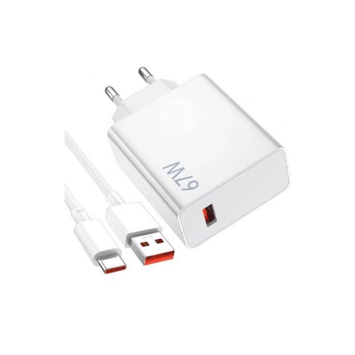 Xiaomi MDY-12-ES Cargador de Pared 67W Charging Combo (Type-A) con Puerto USB-A y Cable USB-A a USB-C para Carga Rápida