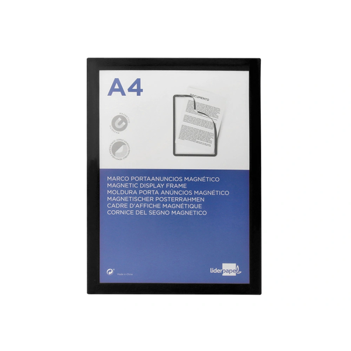Liderpapel Marco Porta Anuncios Magnético DIN A4 Negro Adhesivo Removible 1