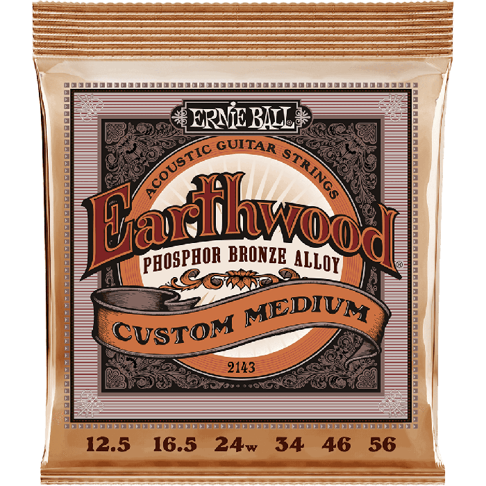 Ernie Ball Earthwood 92/8 Phosphor Bronze Medium 12.5-56 Cuerdas para Guitarra Acústica, Sonido Meloso y Resonante