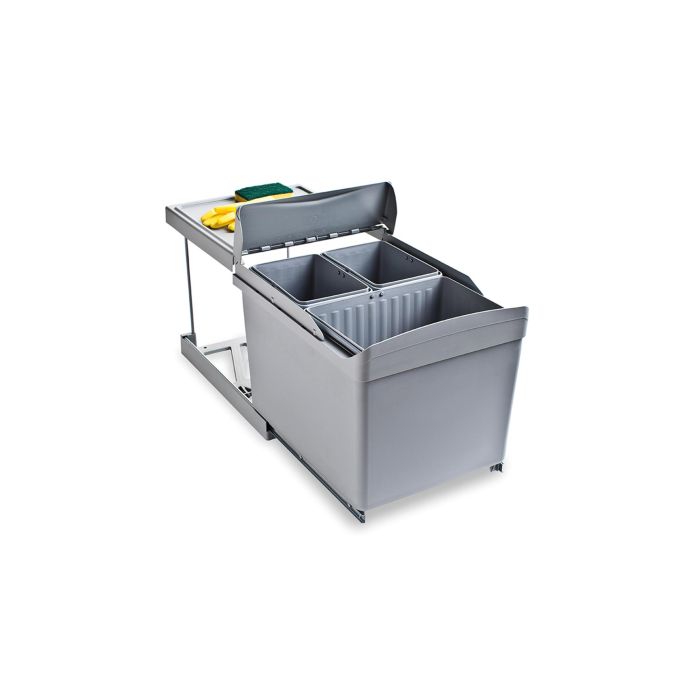 Emuca Contenedor de reciclaje para fijación inferior y extracción automática en mueble de cocina 1x16litros 2x7.5litros, Plástico gris 0 Emuca Contenedor de reciclaje para fijación inferior y extracción automática en mueble de cocina 1x16litros 2x7.5litros, Plástico gris 0