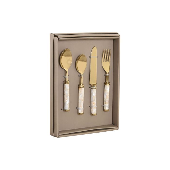 DKD Home Decor Cubertería Moderna de Acero Inoxidable y Nácar Blanco y Dorado, 16 Piezas 4 DKD Home Decor Cubertería Moderna de Acero Inoxidable y Nácar Blanco y Dorado, 16 Piezas 4