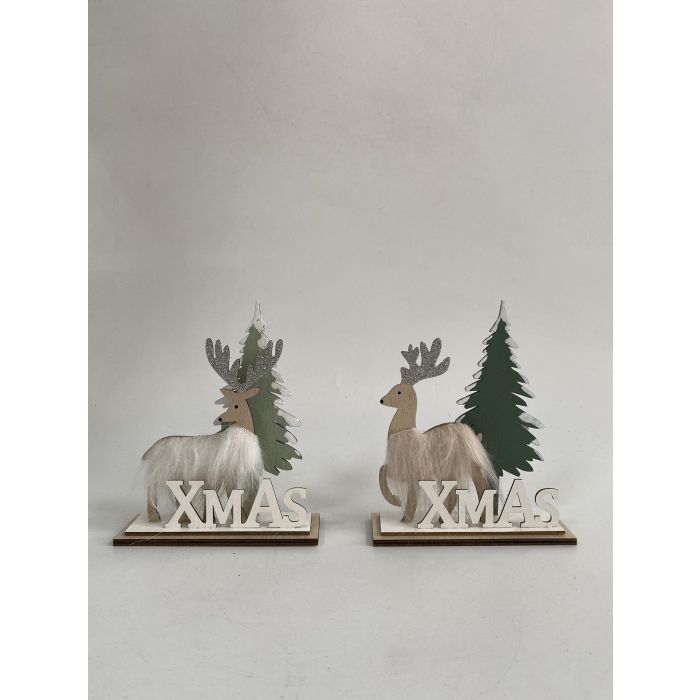 DKD Home Decor Decoración Navidad Reno Alpina Blanco Beige Verde Plateado MDF Poliéster 4.5x16x15.6cm Pack 12 Unidades Surtido Aleatorio