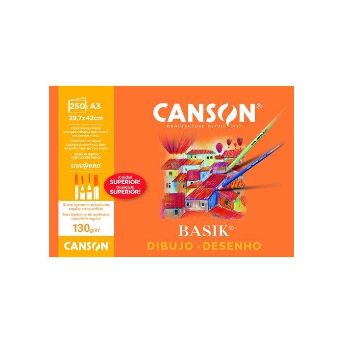 Lamina Guarro-Canson Dibujo Basik 130G A3 Lisa (L330N) (Set de 250)