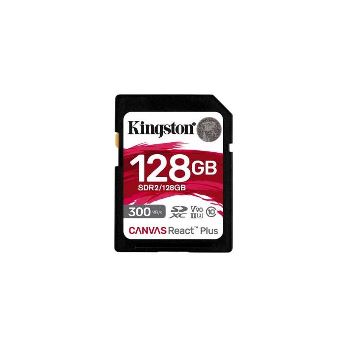 Kingston SDR2/128GB Canvas React Plus 128 GB SD UHS-II Clase 10 U3 V90, Lectura 300MB/s, Escritura 260MB/s
