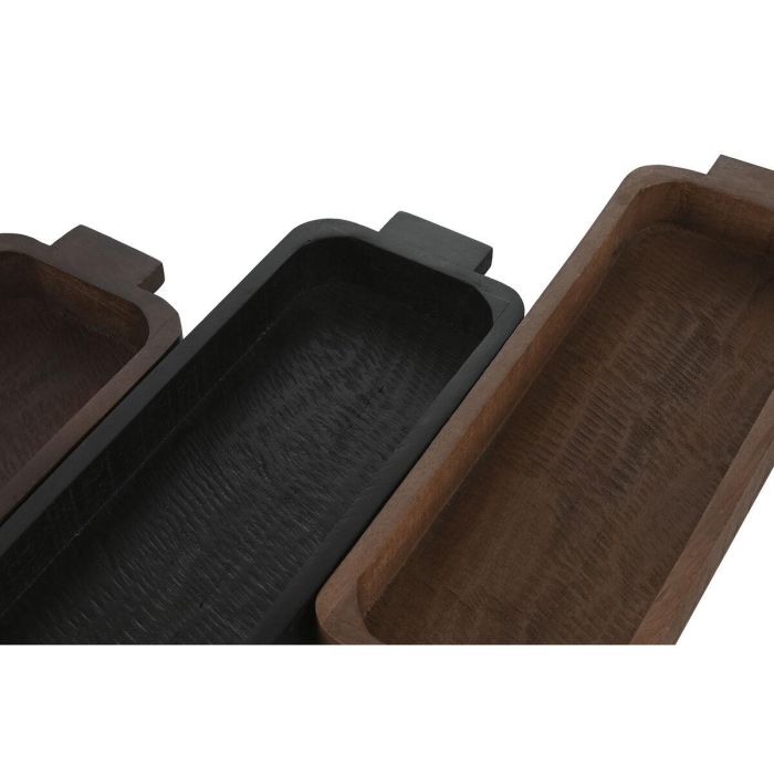 Centro de Mesa Home ESPRIT Marrón Negro Marrón claro Madera de mango Colonial 46 x 15 x 5 cm (3 Unidades) 2