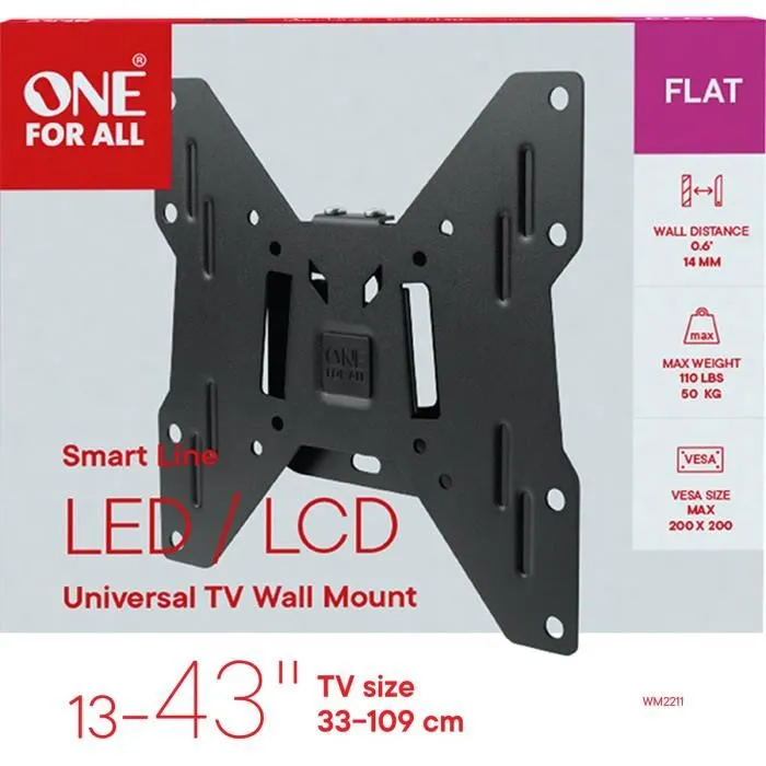 One For All WM2211 Soporte de Pared para TV de 33 a 102 cm (13-40"), VESA 75x75-200x200, Max 50kg, 14mm Pared 2