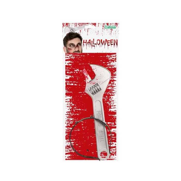 Diadema Halloween Llave Inglesa 28 cm con efecto sangriento para disfraces de terror 1