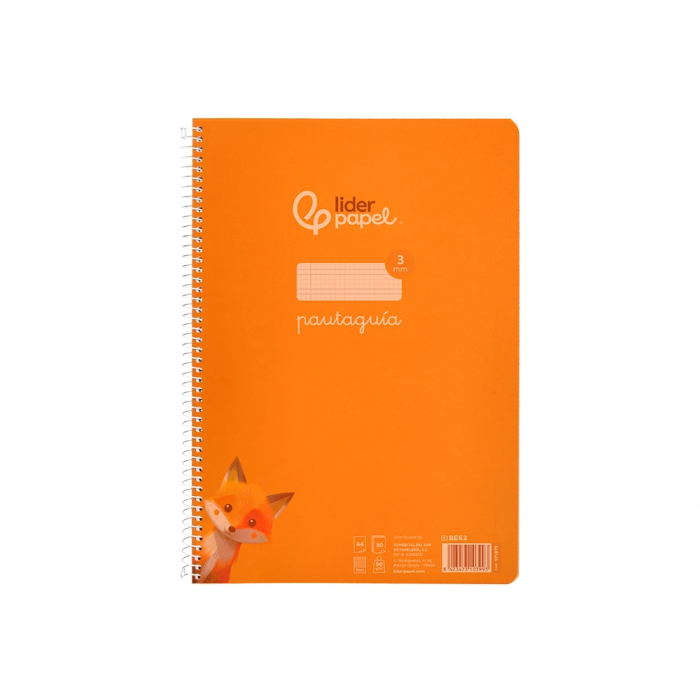 Liderpapel Cuaderno espiral A4 Pautaguía tapa plástico 80 hojas 90gr cuadro pautado 3mm con margen color naranja 1 Liderpapel Cuaderno espiral A4 Pautaguía tapa plástico 80 hojas 90gr cuadro pautado 3mm con margen color naranja 1